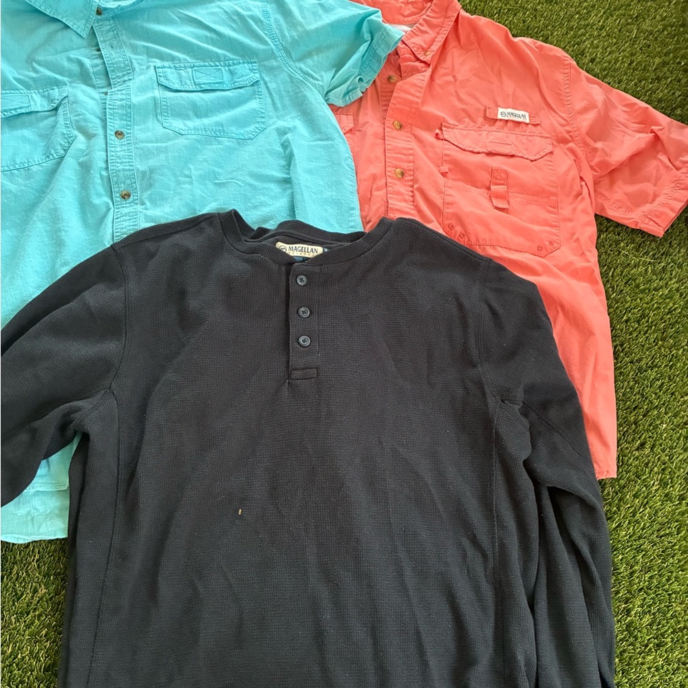 Magellan Outdoors Men's Black, Blue, and Orange Shirt Trio